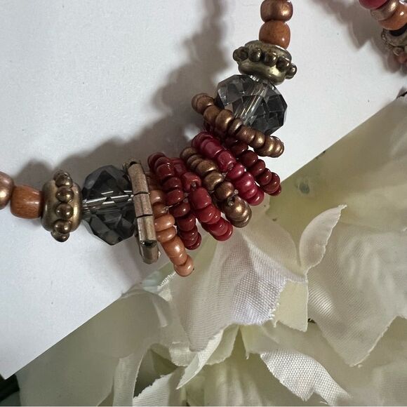 Beaded Boho Red Multicolored Resin Beaded Circle Hoop Colorful Pierced Earrings - Picture 6 of 7